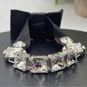 henri bendel Leather Bow and Square Rhinestone bracelet